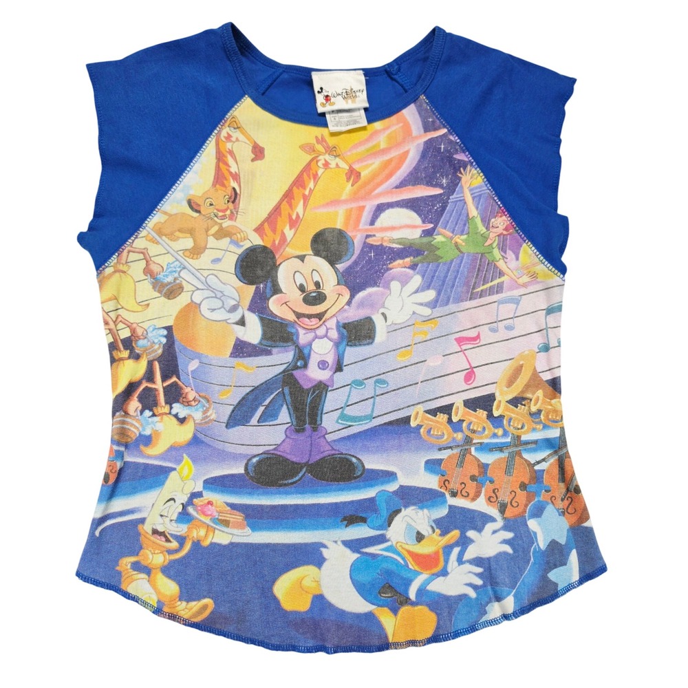 Walt Disney World Magic Kingdom Mickey Mouse Characters Blue Graphic Shirt Small